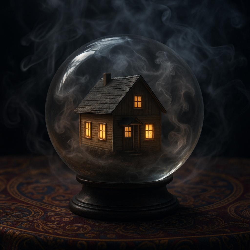 Crystal ball with a glowing house inside, representing the market forecast